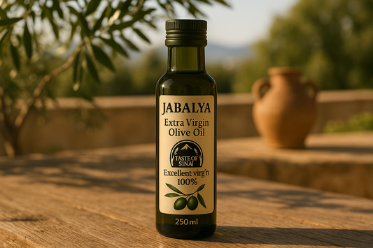 JABALYA Extra Virgin Olive Oil 250ml bottle with correctly spelled TASTE OF SINAI